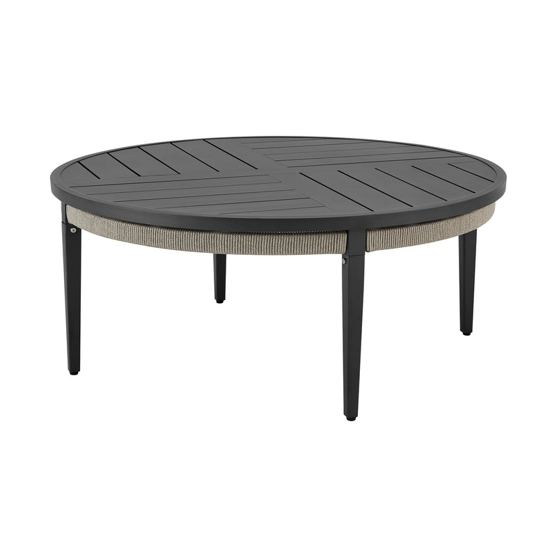 Zella Round Coffee Table in Aluminum with Charcoal Finish and Light Gray Rope - Furniture City (CA)l