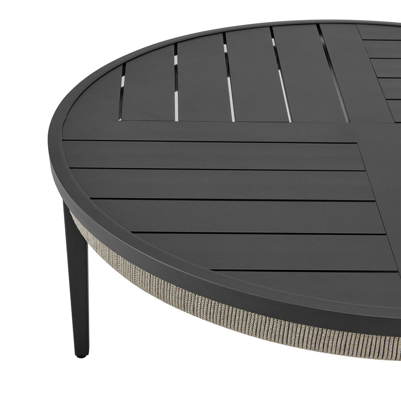 Zella Round Coffee Table in Aluminum with Charcoal Finish and Light Gray Rope - Furniture City (CA)l