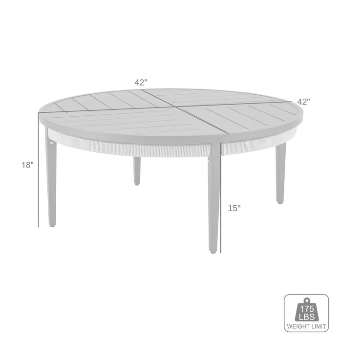 Zella Round Coffee Table in Aluminum with Charcoal Finish and Light Gray Rope