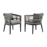 Zella Outdoor Patio Dining Chair in Aluminum with Light Gray Rope and Earl Gray Cushions - Set of 2 - Furniture City (CA)l