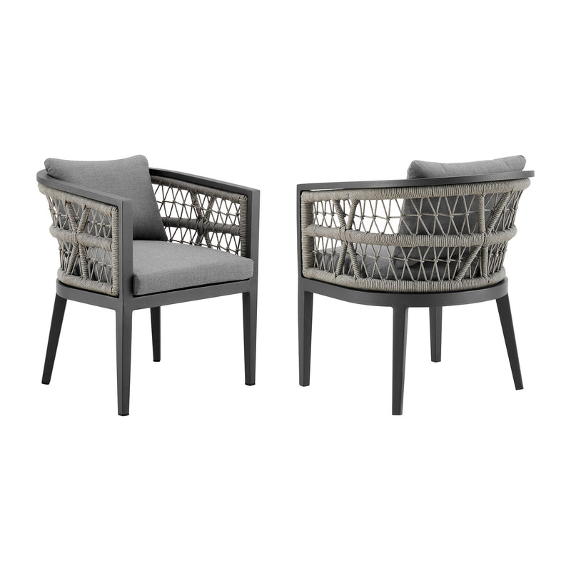 Zella Outdoor Patio Dining Chair in Aluminum with Light Gray Rope and Earl Gray Cushions - Set of 2 - Furniture City (CA)l