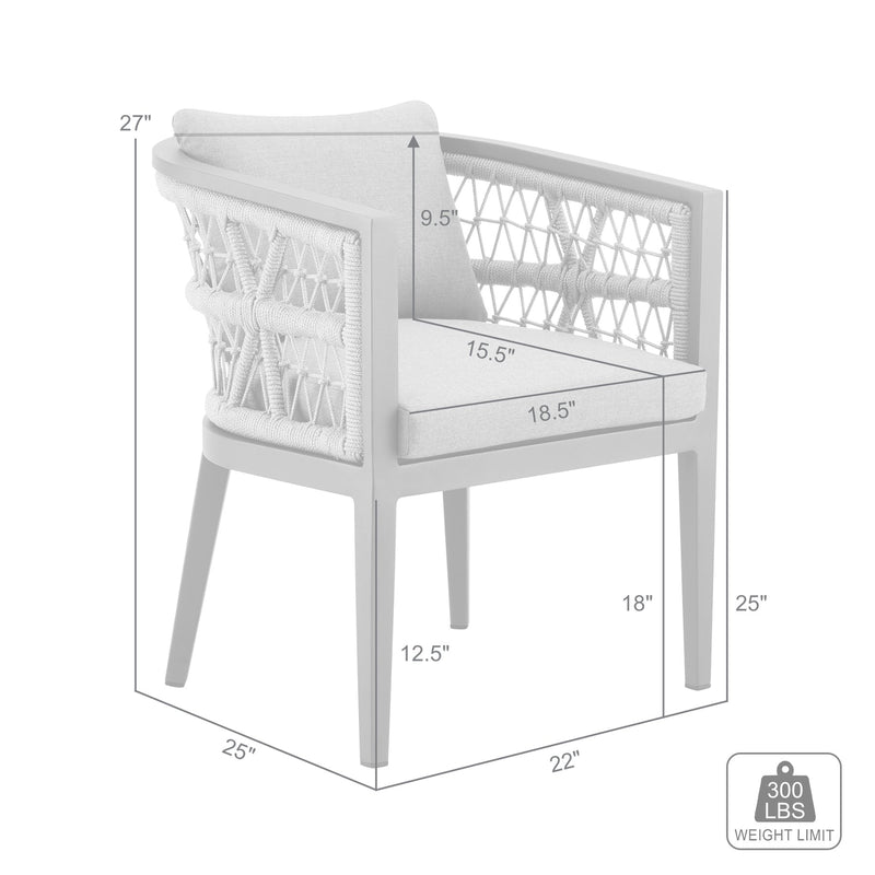 Zella Outdoor Patio Dining Chair in Aluminum with Light Gray Rope and Earl Gray Cushions - Set of 2 - Furniture City (CA)l