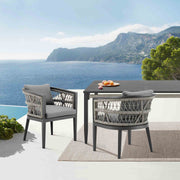 Zella Outdoor Patio Dining Chair in Aluminum with Light Gray Rope and Earl Gray Cushions - Set of 2 - Furniture City (CA)l