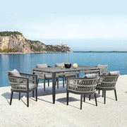Zella Outdoor Patio Dining Chair in Aluminum with Light Gray Rope and Earl Gray Cushions - Set of 2 - Furniture City (CA)l