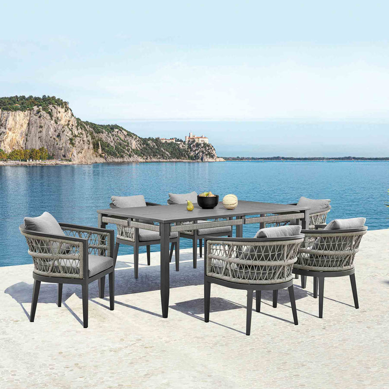 Zella Outdoor Patio Dining Chair in Aluminum with Light Gray Rope and Earl Gray Cushions - Set of 2 - Furniture City (CA)l