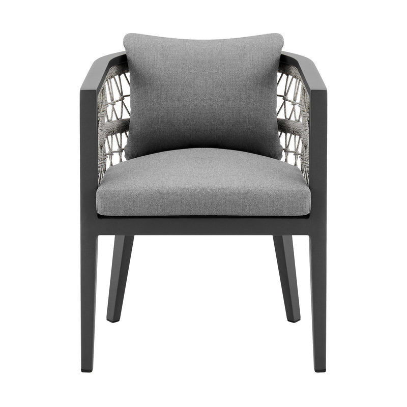 Zella Outdoor Patio Dining Chair in Aluminum with Light Gray Rope and Earl Gray Cushions - Set of 2 - Furniture City (CA)l