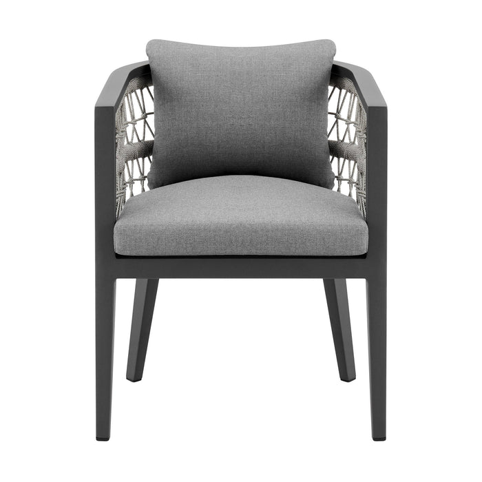 Zella Outdoor Patio Dining Chair in Aluminum with Light Gray Rope and Earl Gray Cushions - Set of 2