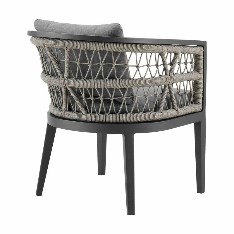 Zella Outdoor Patio Dining Chair in Aluminum with Light Gray Rope and Earl Gray Cushions - Set of 2 - Furniture City (CA)l
