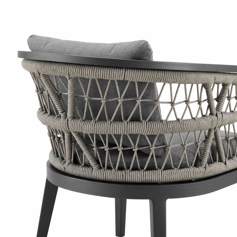 Zella Outdoor Patio Dining Chair in Aluminum with Light Gray Rope and Earl Gray Cushions - Set of 2 - Furniture City (CA)l