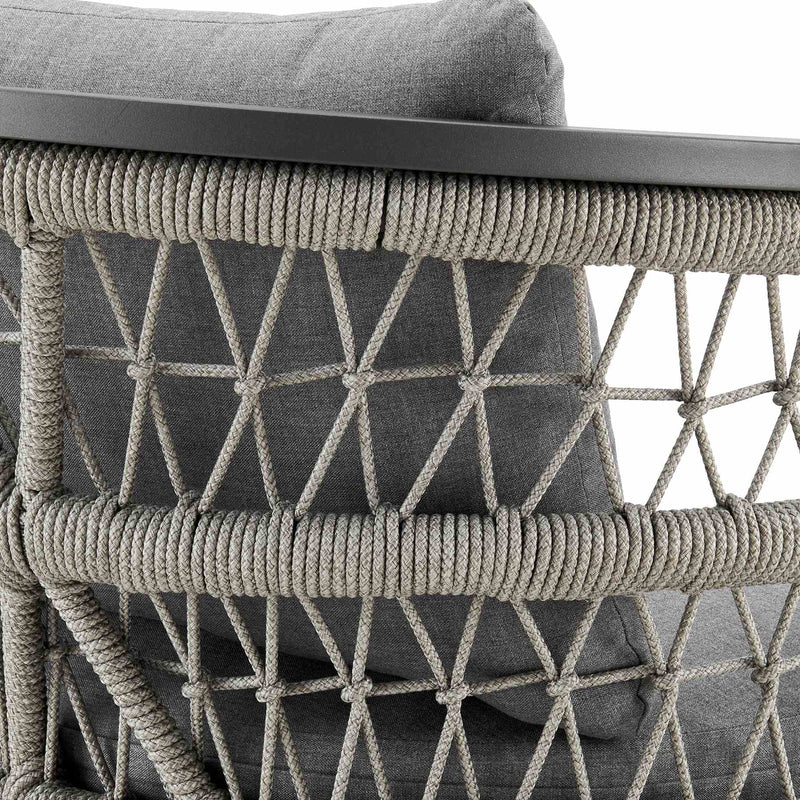 Zella Outdoor Patio Dining Chair in Aluminum with Light Gray Rope and Earl Gray Cushions - Set of 2 - Furniture City (CA)l