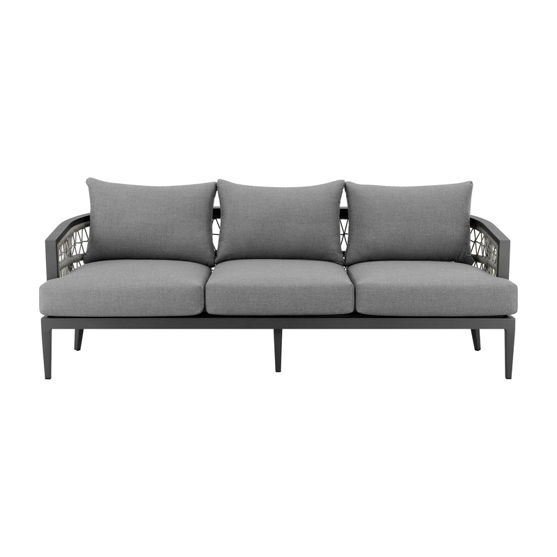 Zella Outdoor Patio Sofa in Aluminum with Light Gray Rope and Earl Gray Cushions - Furniture City (CA)l