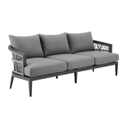 Zella Outdoor Patio Sofa in Aluminum with Light Gray Rope and Earl Gray Cushions - Furniture City (CA)l