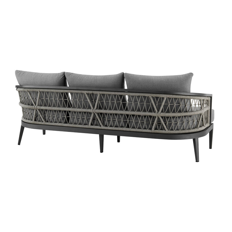 Zella Outdoor Patio Sofa in Aluminum with Light Gray Rope and Earl Gray Cushions - Furniture City (CA)l