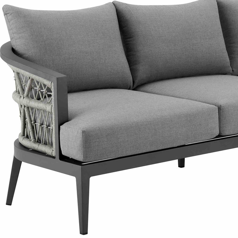 Zella Outdoor Patio Sofa in Aluminum with Light Gray Rope and Earl Gray Cushions - Furniture City (CA)l