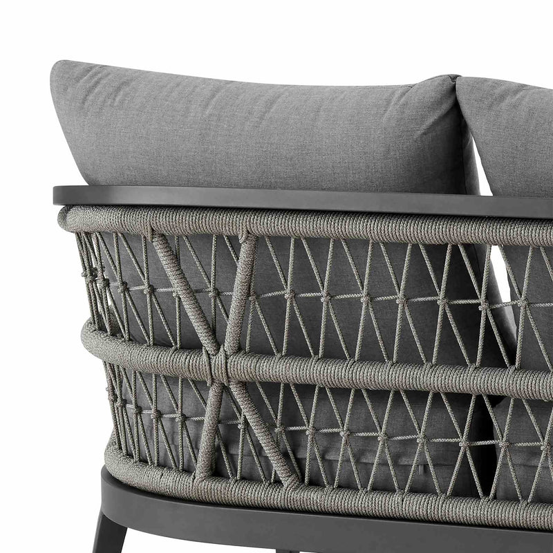 Zella Outdoor Patio Sofa in Aluminum with Light Gray Rope and Earl Gray Cushions - Furniture City (CA)l