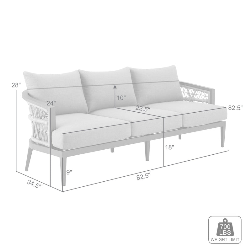 Zella Outdoor Patio Sofa in Aluminum with Light Gray Rope and Earl Gray Cushions - Furniture City (CA)l