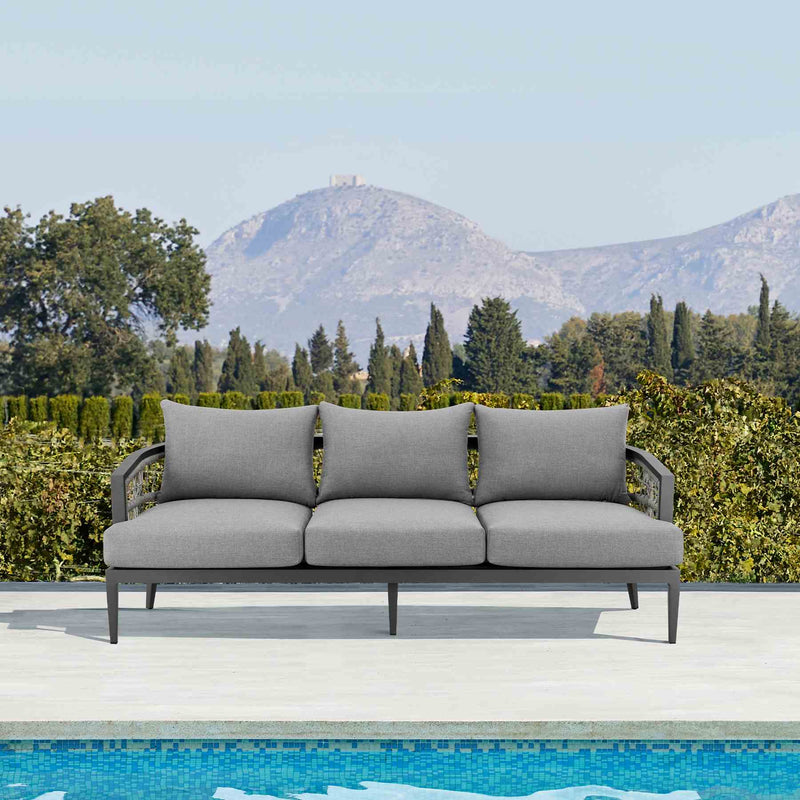 Zella Outdoor Patio Sofa in Aluminum with Light Gray Rope and Earl Gray Cushions - Furniture City (CA)l