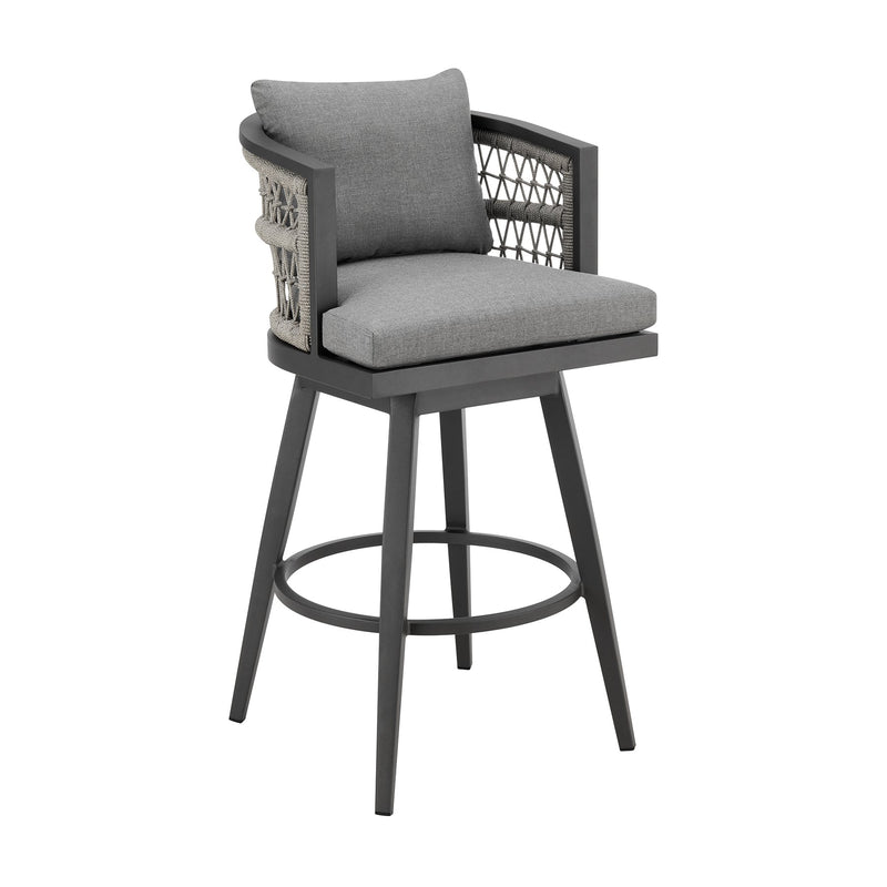 Zella Outdoor Patio Swivel Counter Stool in Aluminum with Light Gray Rope and Earl Gray Cushions - Furniture City (CA)l