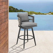 Zella Outdoor Patio Swivel Counter Stool in Aluminum with Light Gray Rope and Earl Gray Cushions - Furniture City (CA)l