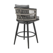 Zella Outdoor Patio Swivel Counter Stool in Aluminum with Light Gray Rope and Earl Gray Cushions - Furniture City (CA)l