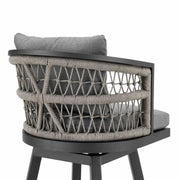 Zella Outdoor Patio Swivel Counter Stool in Aluminum with Light Gray Rope and Earl Gray Cushions - Furniture City (CA)l