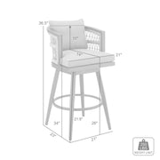 Zella Outdoor Patio Swivel Counter Stool in Aluminum with Light Gray Rope and Earl Gray Cushions - Furniture City (CA)l