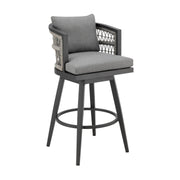 Zella Outdoor Patio Swivel Bar Stool in Aluminum with Light Gray Rope and Earl Gray Cushions - Furniture City (CA)l