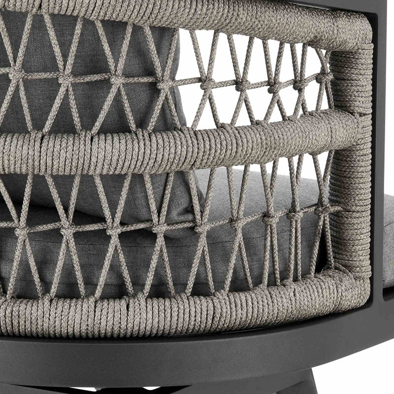 Zella Outdoor Patio Swivel Bar Stool in Aluminum with Light Gray Rope and Earl Gray Cushions - Furniture City (CA)l