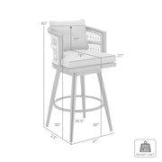 Zella Outdoor Patio Swivel Bar Stool in Aluminum with Light Gray Rope and Earl Gray Cushions - Furniture City (CA)l