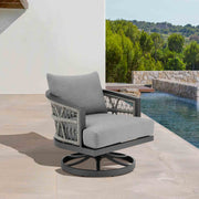 Zella Outdoor Patio Swivel Armchair in Aluminum with Light Gray Rope and Earl Gray Cushions - Furniture City (CA)l