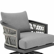 Zella Outdoor Patio Swivel Armchair in Aluminum with Light Gray Rope and Earl Gray Cushions - Furniture City (CA)l