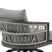 Zella Outdoor Patio Swivel Armchair in Aluminum with Light Gray Rope and Earl Gray Cushions - Furniture City (CA)l