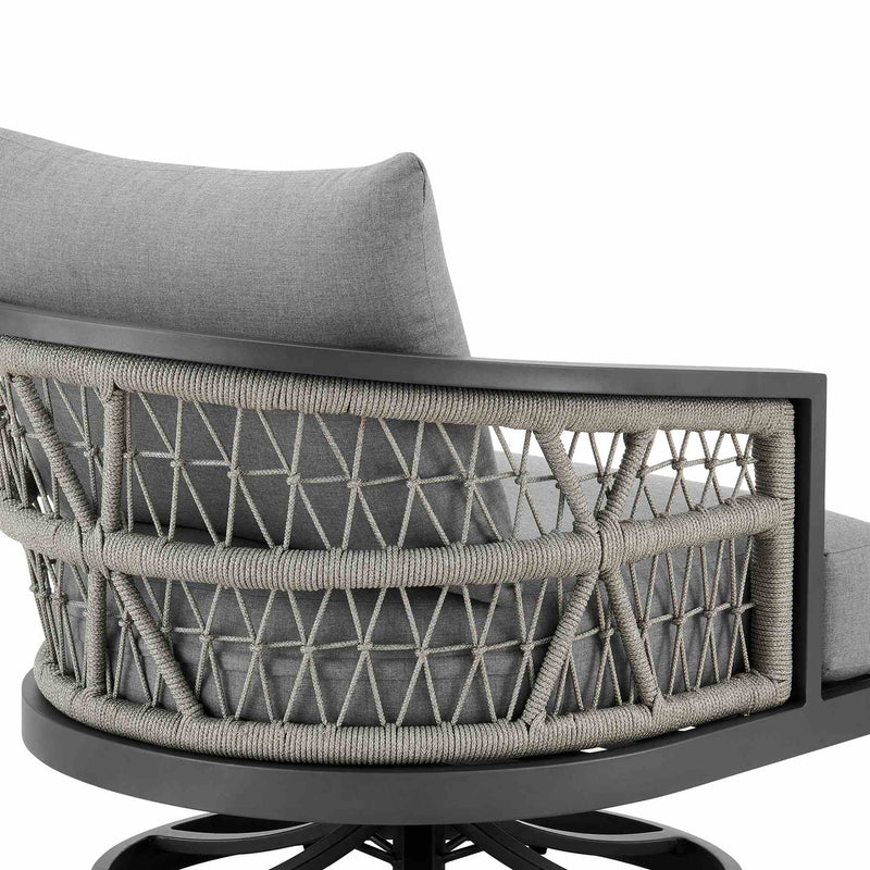 Zella Outdoor Patio Swivel Armchair in Aluminum with Light Gray Rope and Earl Gray Cushions - Furniture City (CA)l