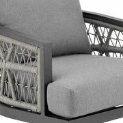 Zella Outdoor Patio Swivel Armchair in Aluminum with Light Gray Rope and Earl Gray Cushions - Furniture City (CA)l