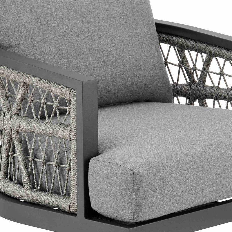 Zella Outdoor Patio Swivel Armchair in Aluminum with Light Gray Rope and Earl Gray Cushions - Furniture City (CA)l