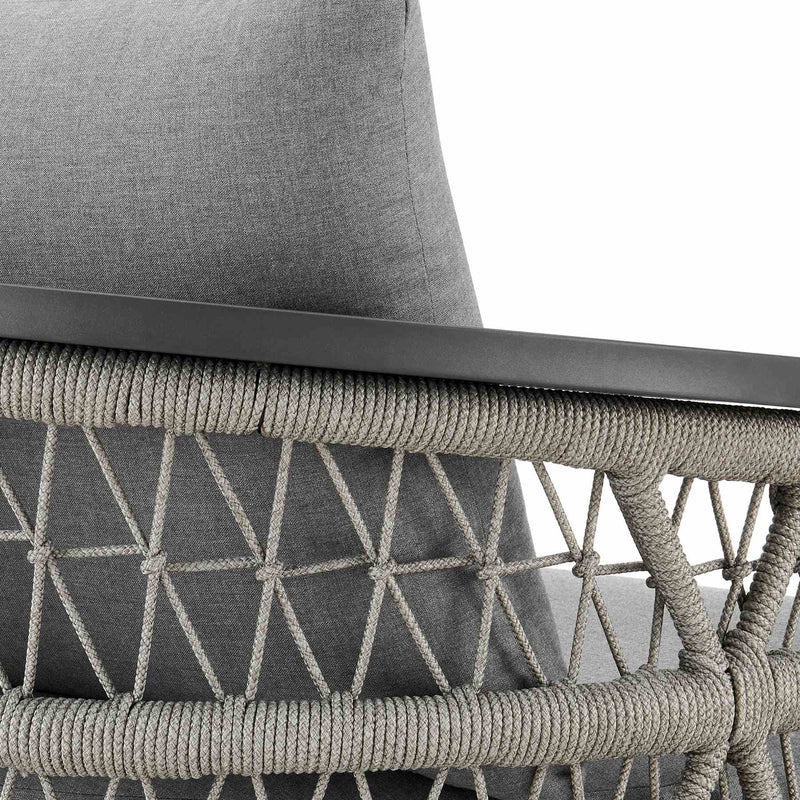 Zella Outdoor Patio Swivel Armchair in Aluminum with Light Gray Rope and Earl Gray Cushions - Furniture City (CA)l