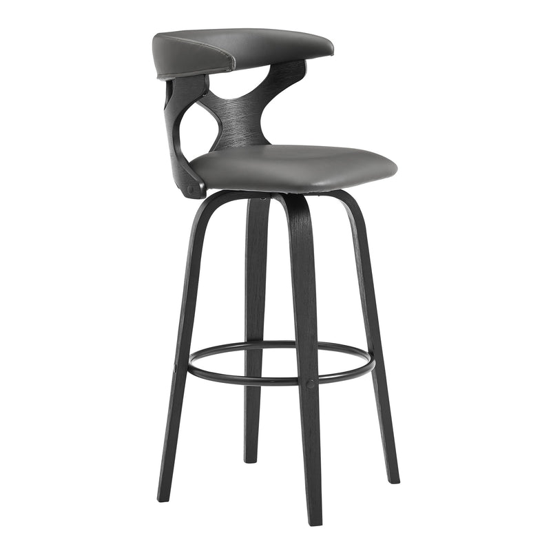 Zenia 26" Swivel Counter Stool in Gray Faux Leather and Black Wood - Furniture City (CA)l