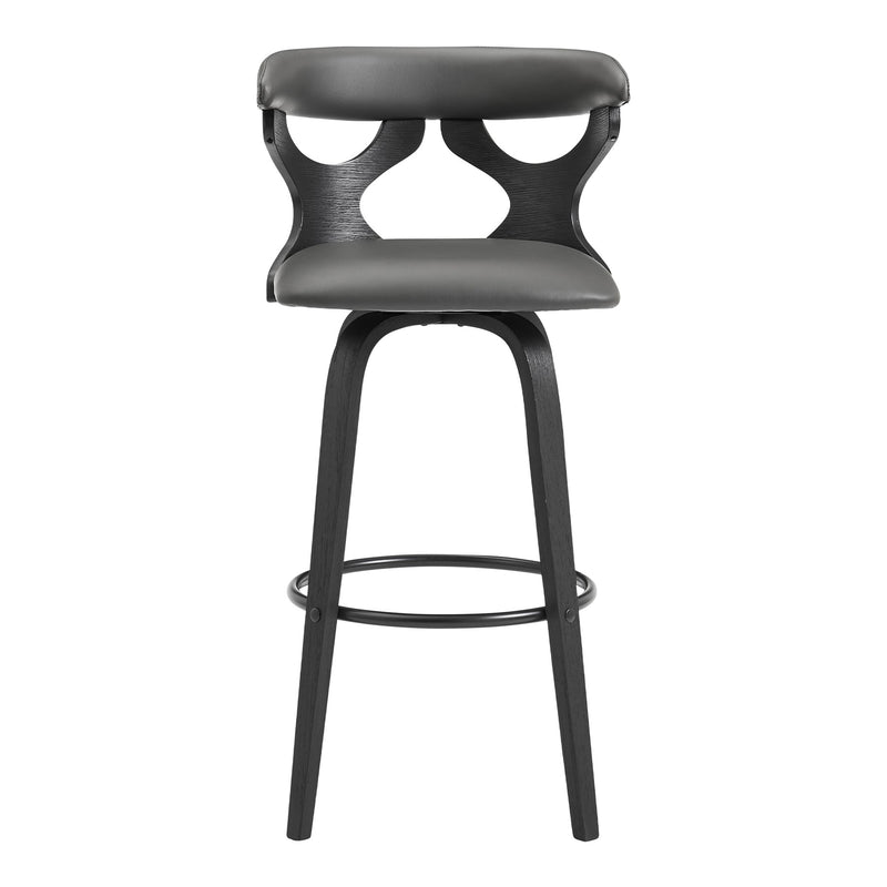 Zenia 26" Swivel Counter Stool in Gray Faux Leather and Black Wood - Furniture City (CA)l
