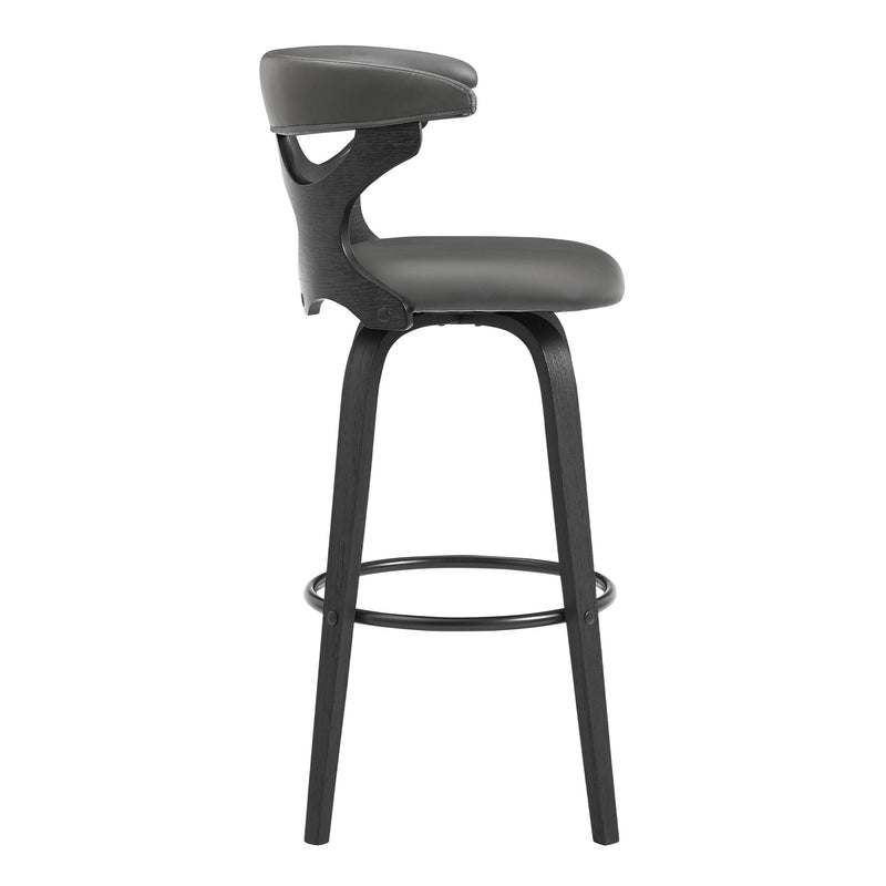 Zenia 26" Swivel Counter Stool in Gray Faux Leather and Black Wood - Furniture City (CA)l