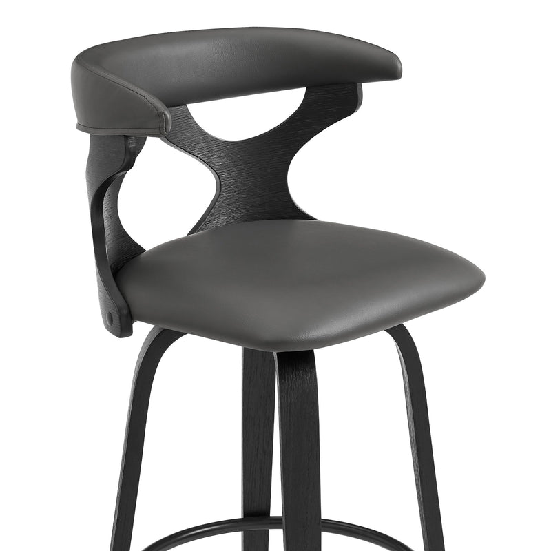 Zenia 26" Swivel Counter Stool in Gray Faux Leather and Black Wood - Furniture City (CA)l