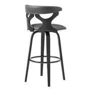 Zenia 30" Swivel Bar Stool in Gray Faux Leather and Black Wood - Furniture City (CA)l