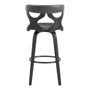 Zenia 30" Swivel Bar Stool in Gray Faux Leather and Black Wood - Furniture City (CA)l