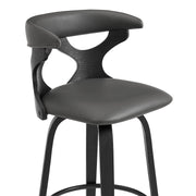 Zenia 30" Swivel Bar Stool in Gray Faux Leather and Black Wood - Furniture City (CA)l