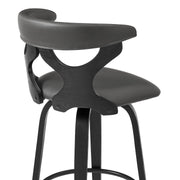 Zenia 30" Swivel Bar Stool in Gray Faux Leather and Black Wood - Furniture City (CA)l