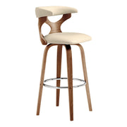 Zenia 26" Swivel Counter Stool in Cream Faux Leather and Walnut Wood - Furniture City (CA)l