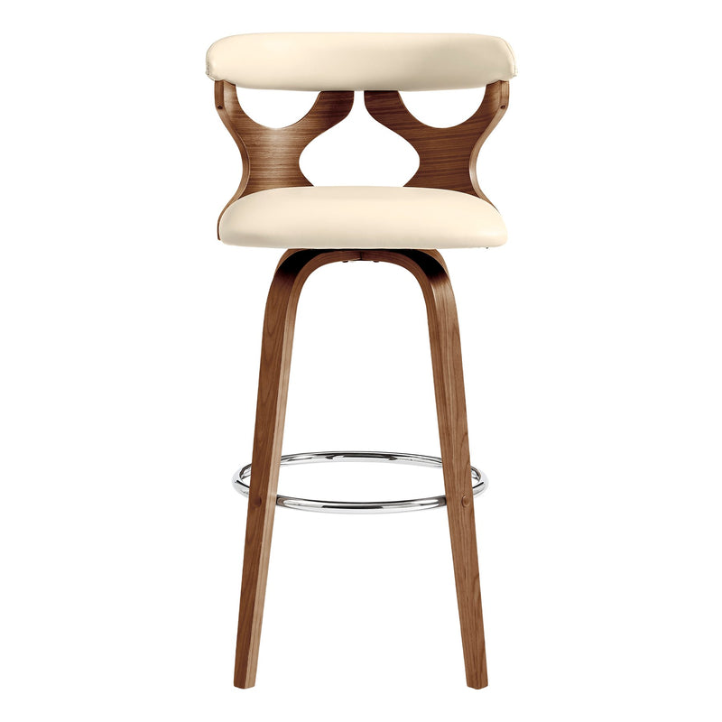 Zenia 26" Swivel Counter Stool in Cream Faux Leather and Walnut Wood - Furniture City (CA)l