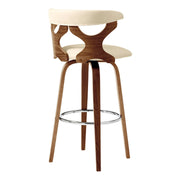 Zenia 26" Swivel Counter Stool in Cream Faux Leather and Walnut Wood - Furniture City (CA)l
