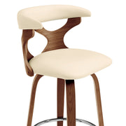 Zenia 26" Swivel Counter Stool in Cream Faux Leather and Walnut Wood - Furniture City (CA)l