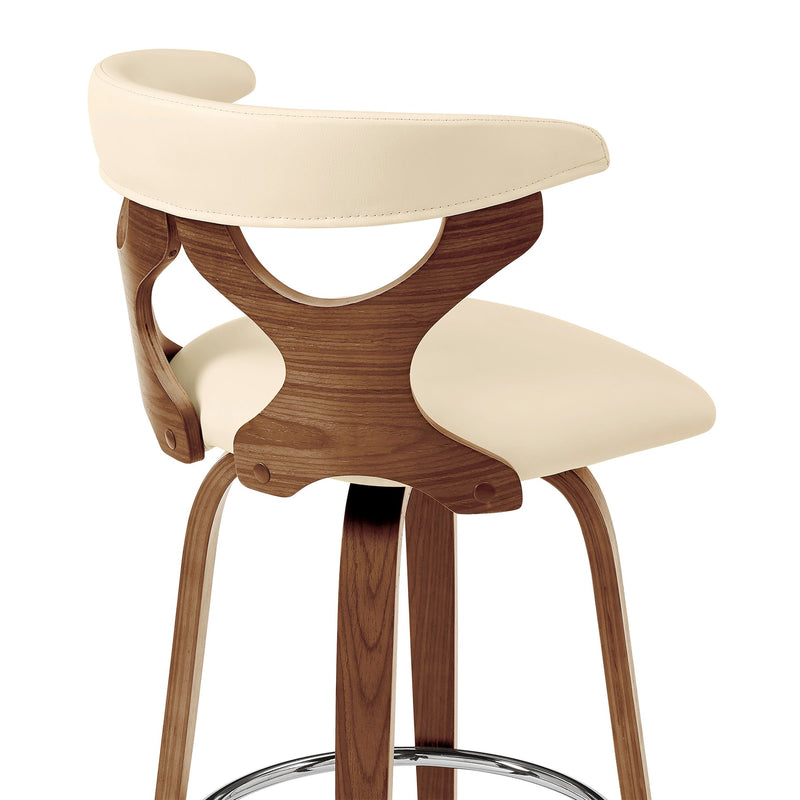 Zenia 26" Swivel Counter Stool in Cream Faux Leather and Walnut Wood - Furniture City (CA)l