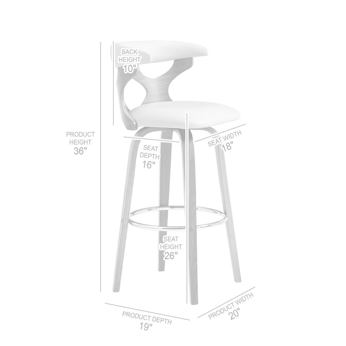 Zenia 26" Swivel Counter Stool in Cream Faux Leather and Walnut Wood